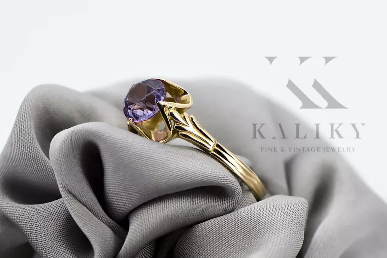 Александрит 14-кв Желтое золото Кольцо Винтаж стиль vrc023y